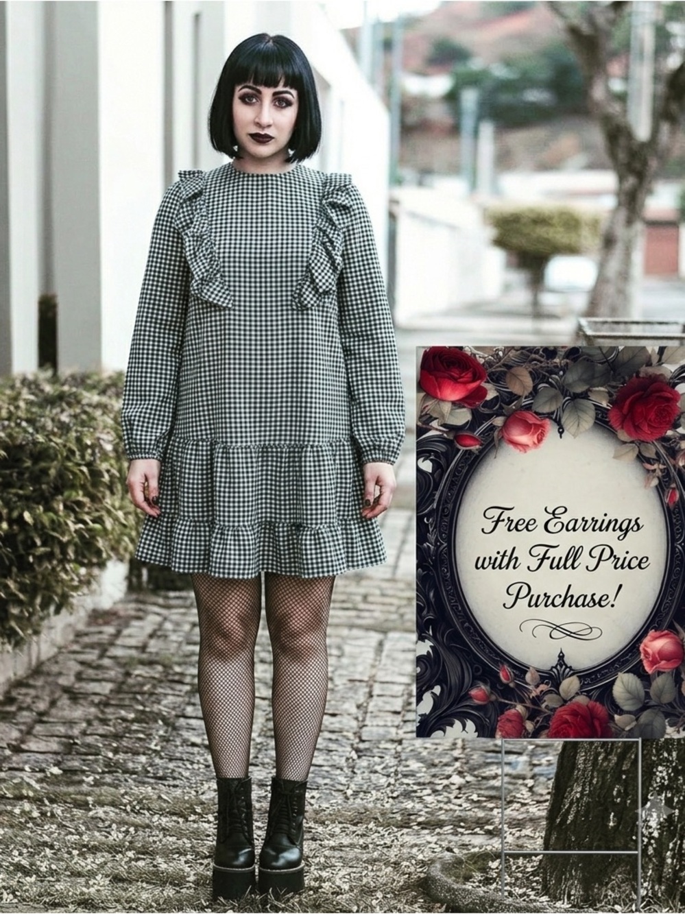 Topshop Black & Pale Blue Gingham Ruffle Tiered Dress. Whimsigoth Cottage Indie🖤